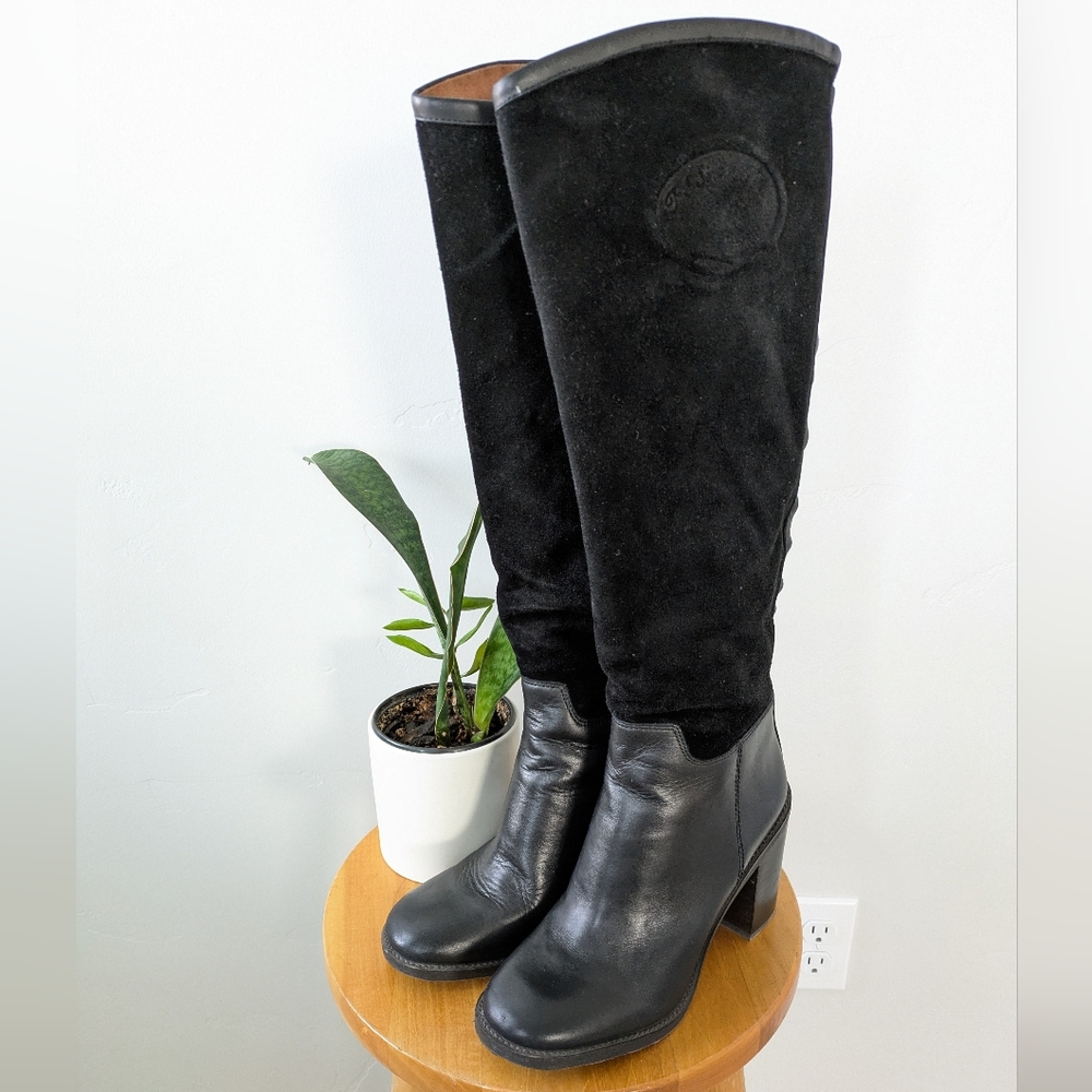 Franco Sarto Black Suede And Leather Knee-High Boots - Picture 2 of 8